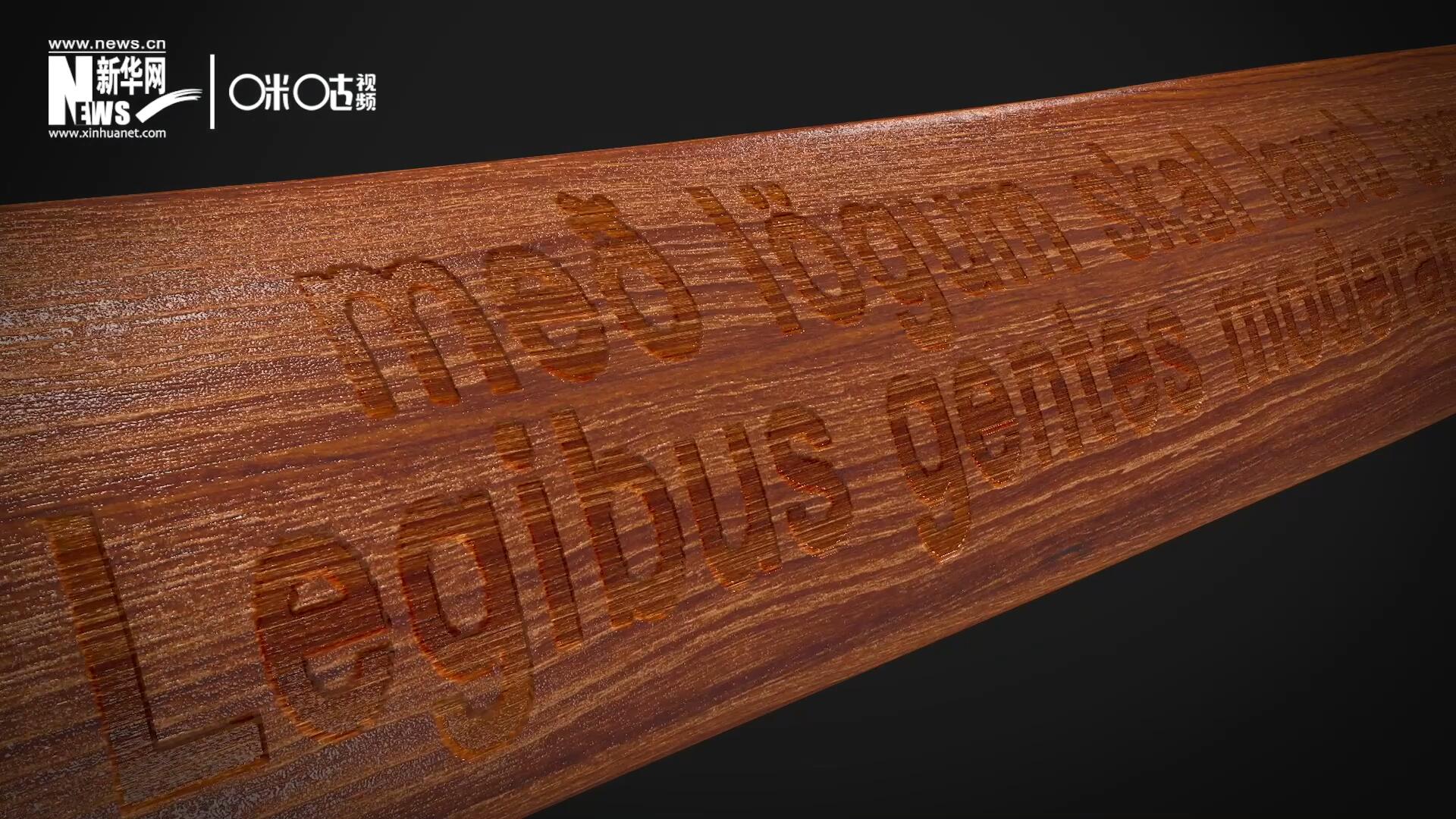 這把木槌尺寸超大、顏色棕紅、精雕細(xì)刻，上面刻有&ldquo;社會(huì)必須建立在法律的基礎(chǔ)上&rdquo;。