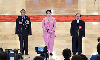 崔光日、荀笑紅、巨曉林代表接受采訪