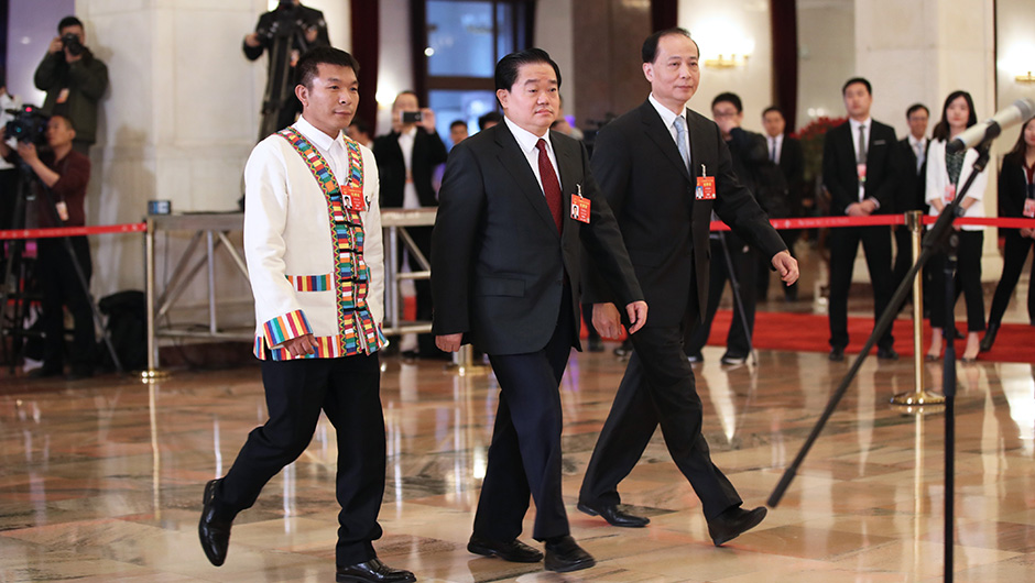 全國(guó)人大代表步入&ldquo;代表通道&rdquo;