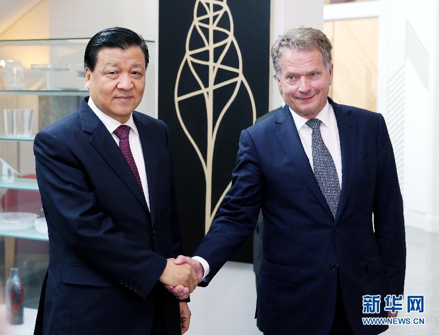 6月12日，中共中央政治局常委、中央書記處書記劉云山在赫爾辛基會見芬蘭總統(tǒng)尼尼斯特。 新華社記者姚大偉攝