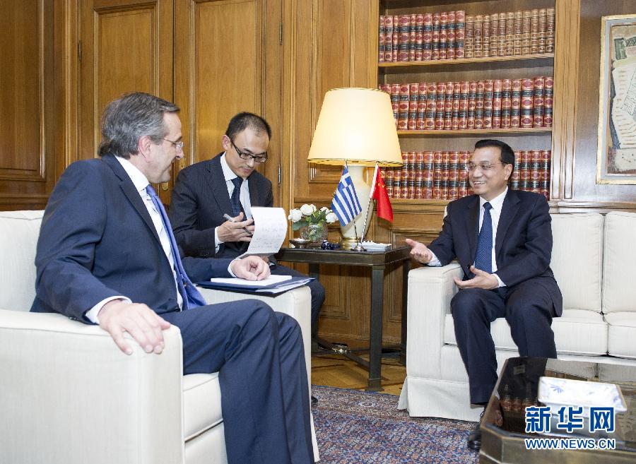 6月19日，國務院總理李克強在雅典同希臘總理薩馬拉斯舉行會談。新華社記者 王曄 攝
