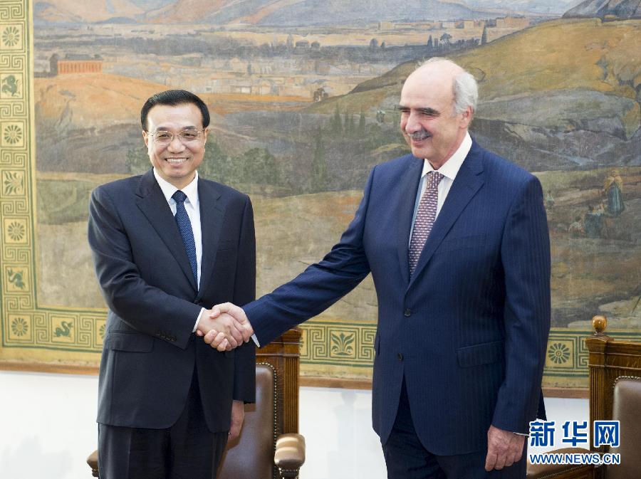 6月19日，國務(wù)院總理李克強在希臘議會大廈會見希臘議長米馬拉基斯。新華社記者 王曄 攝