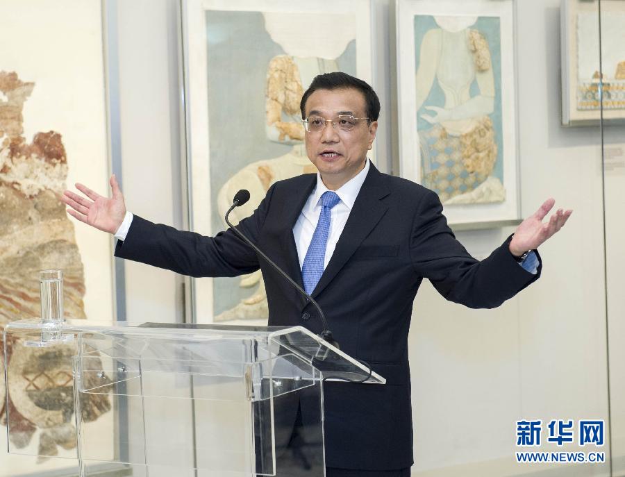 6月21日，國務(wù)院總理李克強(qiáng)與希臘總理薩馬拉斯共同出席希臘伊拉克利翁博物館新館開館儀式并發(fā)表講話。 新華社記者 王曄 攝