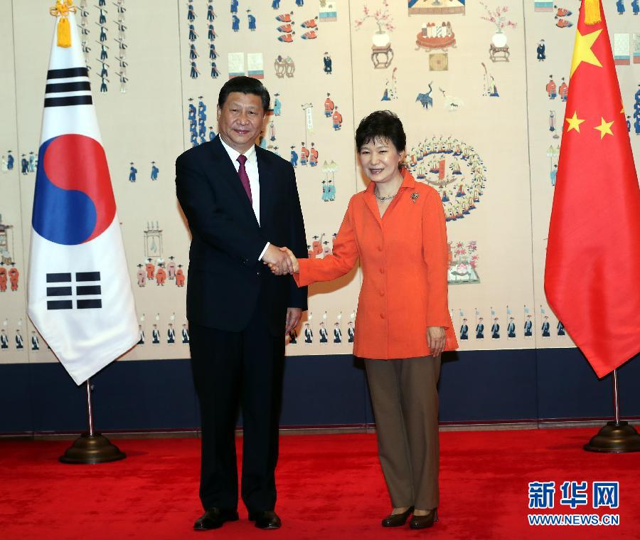 7月3日，國(guó)家主席習(xí)近平在首爾同韓國(guó)總統(tǒng)樸槿惠舉行會(huì)談。新華社記者 蘭紅光 攝