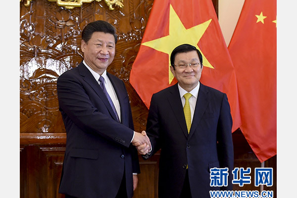 11月6日，中共中央總書記、國家主席習(xí)近平在河內(nèi)同越南國家主席張晉創(chuàng)舉行會談。 新華社記者李學(xué)仁攝