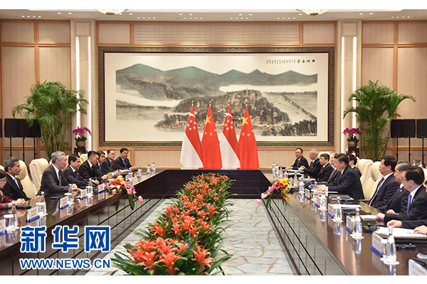 9月2日，國(guó)家主席習(xí)近平在杭州會(huì)見(jiàn)新加坡總理李顯龍。新華社記者張鐸攝