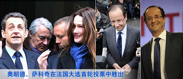 奧朗德、薩科奇在法國大選首輪投票中勝出